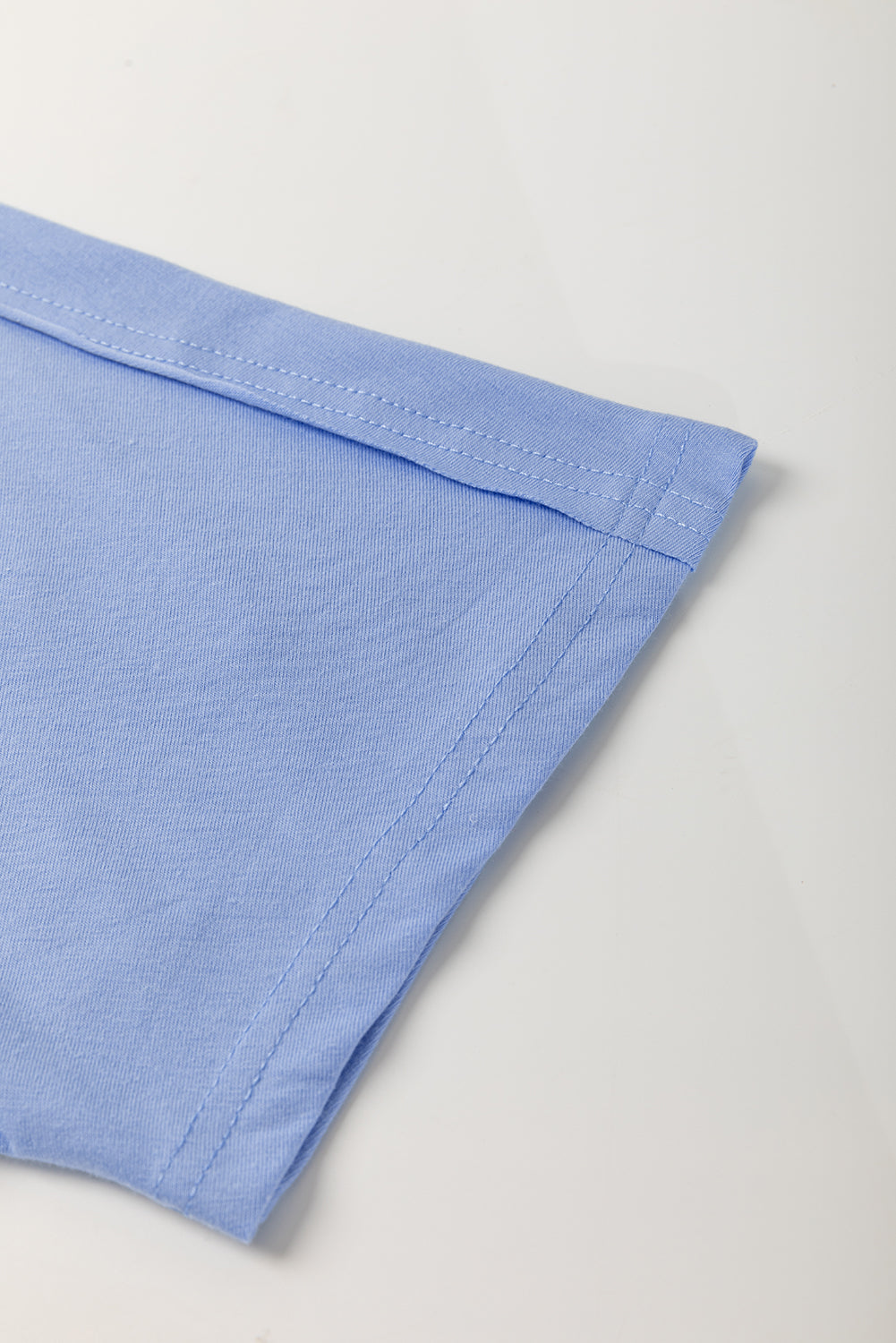 Sky Blue Flower Patched Exposed Stitching Trim Crew Neck Loose Tee