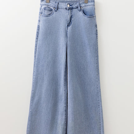 Beau Blue High Waist Button Zip Fly Bell Bottom Jeans