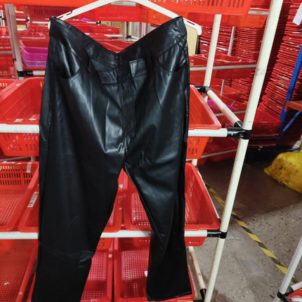 Solid Color PU Elastic Leisure Men Leather Pants