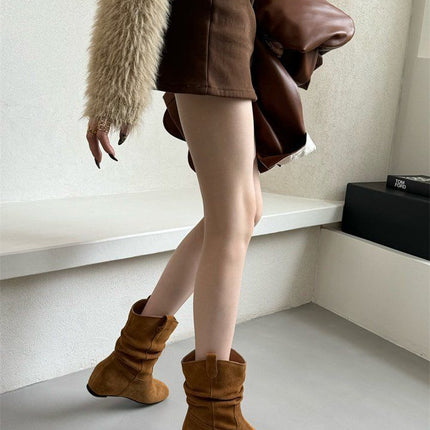 French Retro Autumn And Winter New Frosted High Sleeve Western Cowboy Boot Women