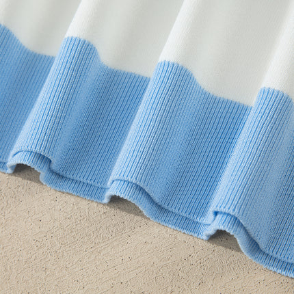 Sky Blue Stripe Colorblock Plus Size Short Sleeve Sweater