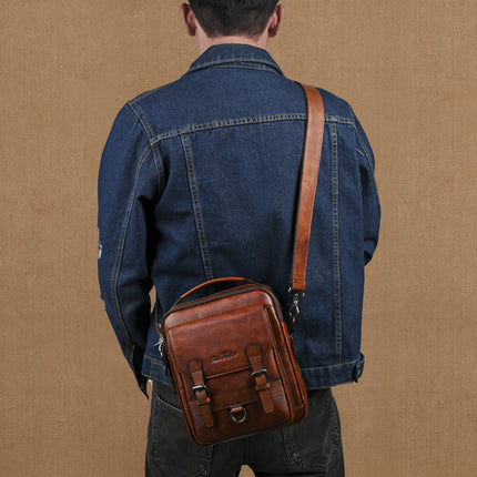 Genuine Leather Retro Hand-rubbed Top-grain Cowhide Men's Shoulder Bag Crossbody Commuter Bag