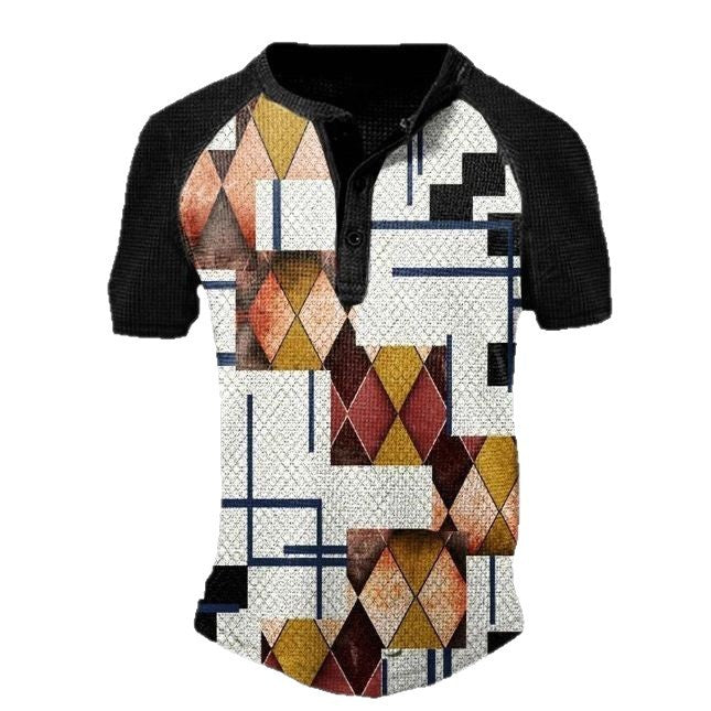 3D Printing Fashion Simple Lapel Button Men's Short Sleeve