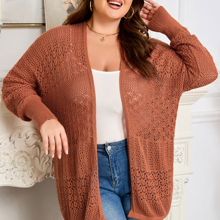 Redwood Burl Mixed Pattern Knitted Open Front Plus Cardigan