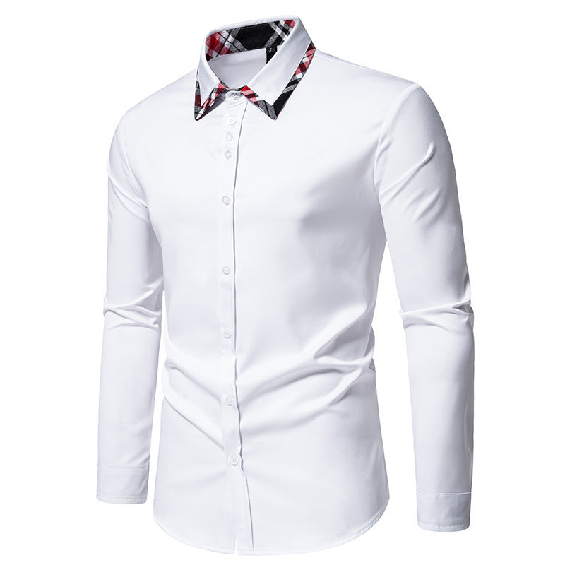 Men's Plaid Contrast Color Triangle Collar Long Sleeve Shirt