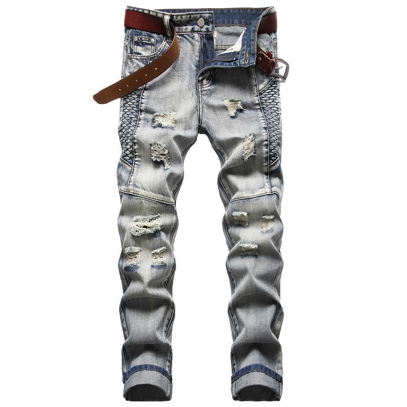 European And American Nostalgic Jeans Men's Ripped Special Embroidery