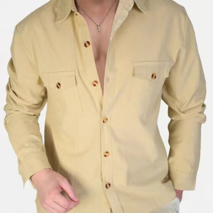 Casual Loose V-neck Solid Color Top Button Chest Pocket Shirt