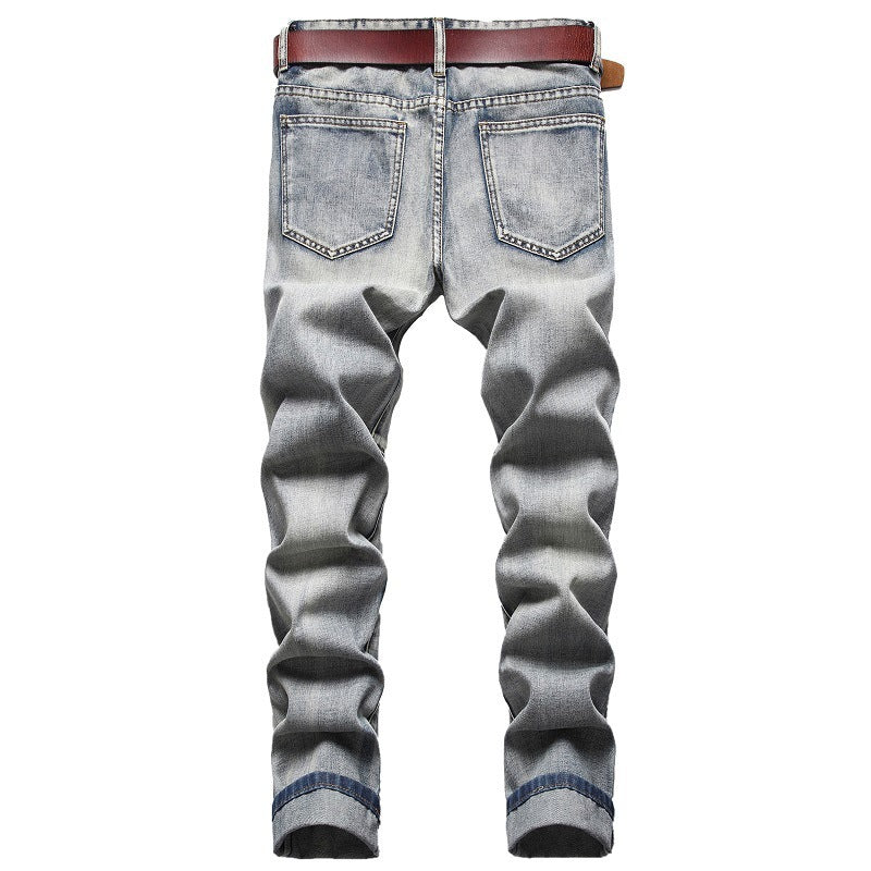 European And American Nostalgic Jeans Men's Ripped Special Embroidery