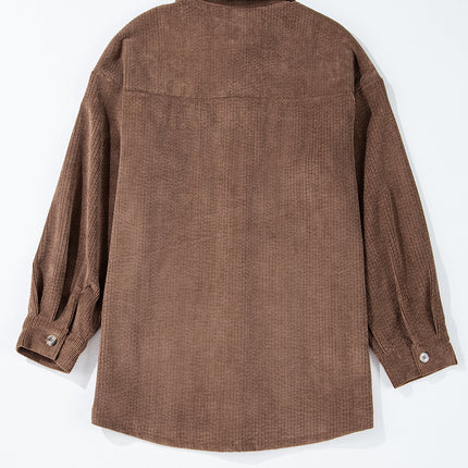 Chestnut Corduroy Flap Pocket Button Up Shacket