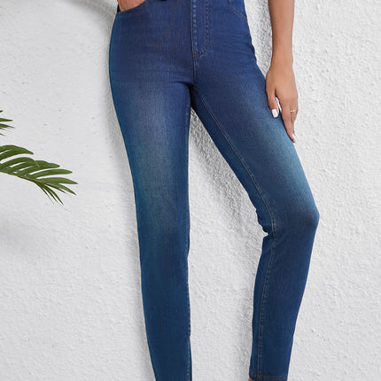 Ashleigh Blue Multiple Pockets Straight Leg Washed Stretchy Knit Casual Jeans