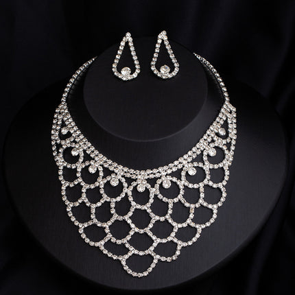 Full-diamond Necklace And Earring Jewelry Set