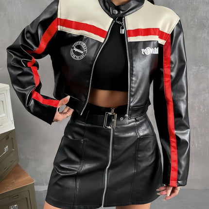 Striped Zipper Coat For Women