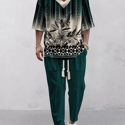 Cropped Sleeves V-neck Trousers Suit