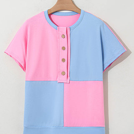 Myosotis Two Tone Half Buttons Collared T Shirt