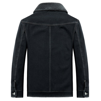 New Jacket Men's Fleece Padded Denim Thickened Cotton-padded Coat