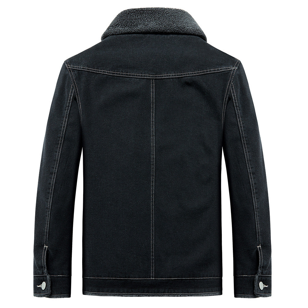 New Jacket Men's Fleece Padded Denim Thickened Cotton-padded Coat