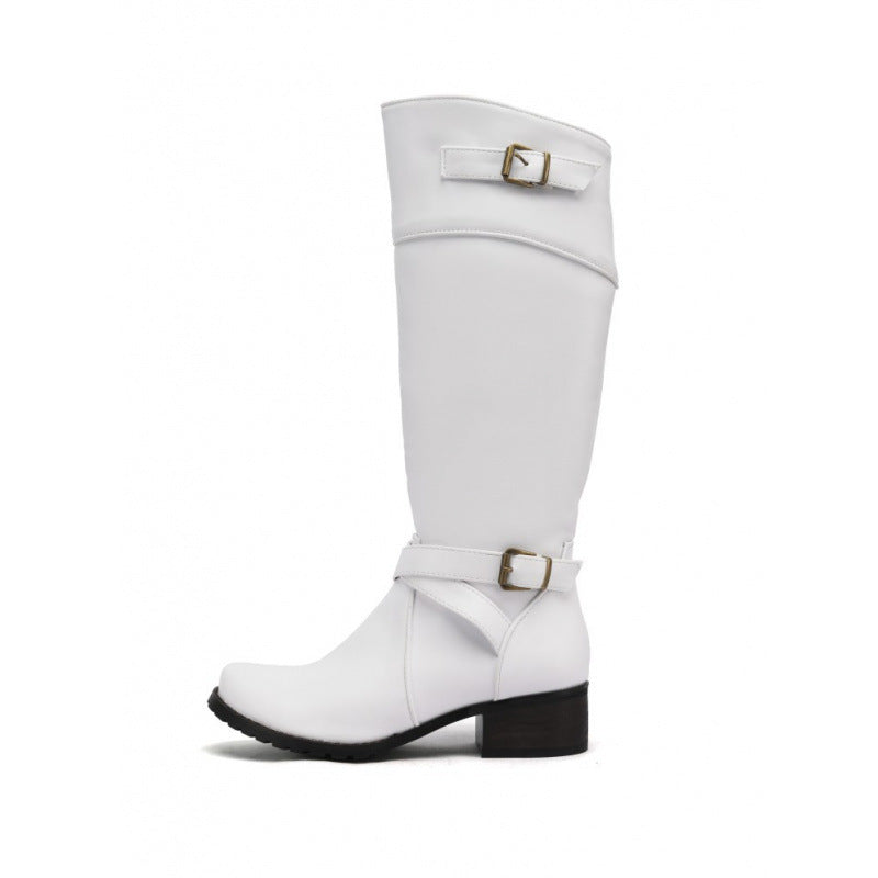 Women's Belt Buckle Plus Size High Leg Boot