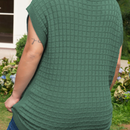 Mist Green Plus Size Solid Color Textured Knit Short Sleeve Sweater
