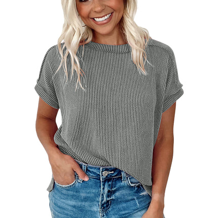 Medium Grey Textured Knit Exposed Stitching T-shirt