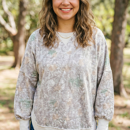 Khaki Camouflage Print Round Neck Long Sleeve Shift Plus Size Sweatshirt