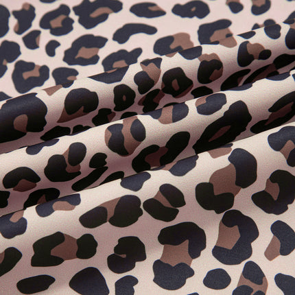 Beige Plus Size Leopard Print Side Stripes Detail Casual Pants