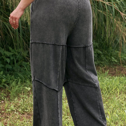 Black Plus Size Mineral Wash Exposed Seam Patchwork Drawstring Loose Pants