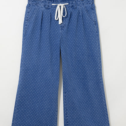 Sky Blue Polka Dot Wide Leg Full Length Shift Silhouette Plus Size Jeans