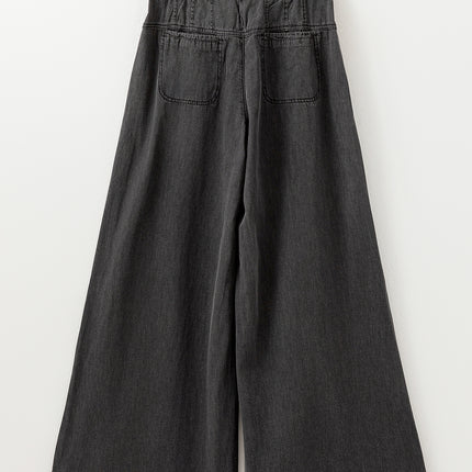 Carbon Grey Mineral Wash Button Fly Waist Wide Leg Jeans