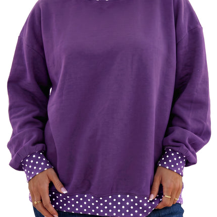 Orange Polka Dot Patchwork Round Neck Plus Size Sweatshirt