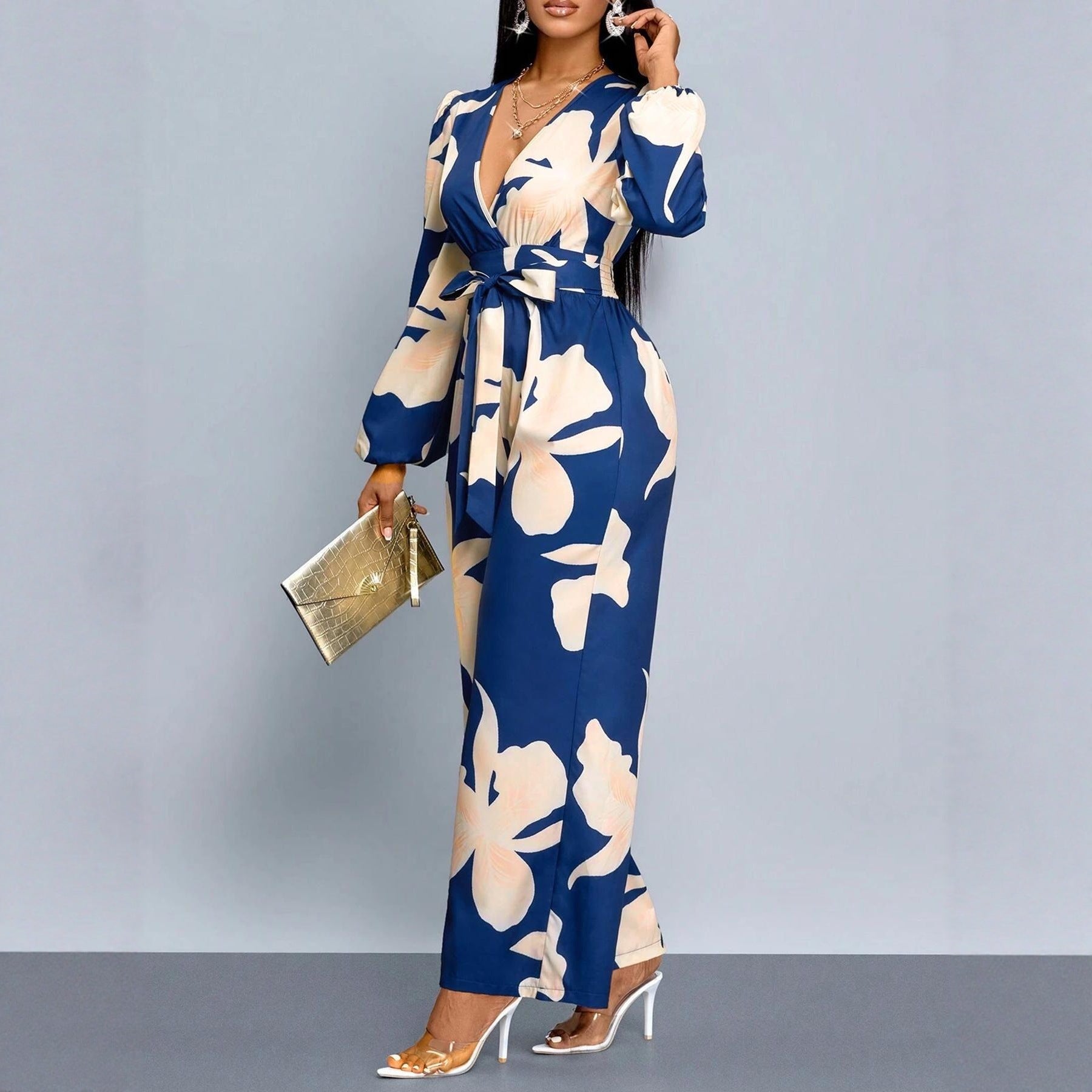Women's Printed Long Sleeve Jumpsuit Suit