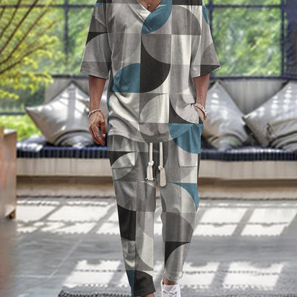 Cropped Sleeves V-neck Trousers Suit
