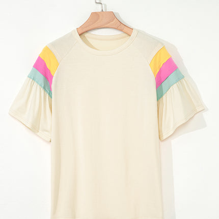 White Color Block Stitched Sleeve Loose T Shirt