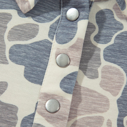 Multicolour Casual Camo V-Neck Buttoned Plus Size Sweatshirt