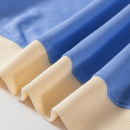 Light Blue Plaid Sleeve Ribbed Colorblock Trim Plus Size Sweatshirt