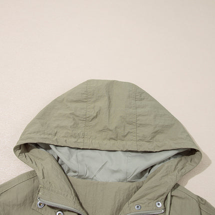 Laurel Green Zipped Pocket Cropped Hooded Utility Jacket