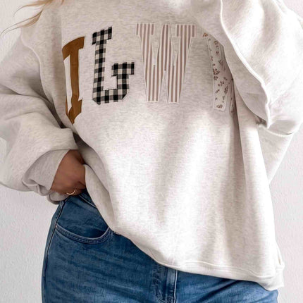 Gray WWJD Mix Pattern Letter Graphic Exposed Seam Loose Plus Size Sweatshirt