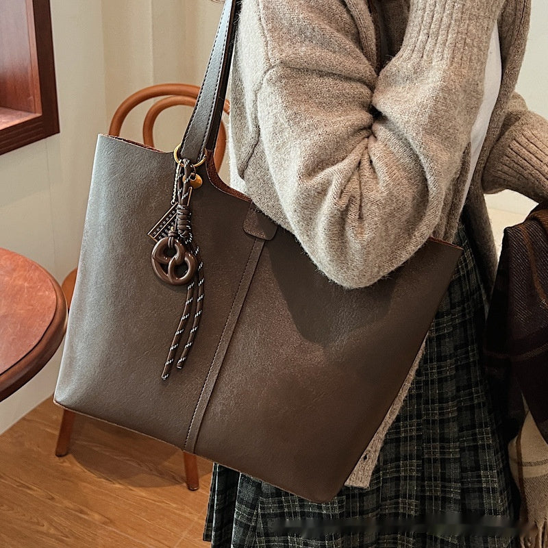 Large Capacity Casual Underarm Shoulder Bag Retro Textured Tote Bag