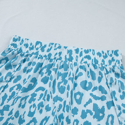 Beau Blue Plus Size Leopard Elastic Waist Athletic Shorts