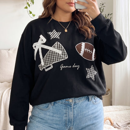 Racing Red Rugby Game Day Patchwork Graphic Plus Size Sweatshirt