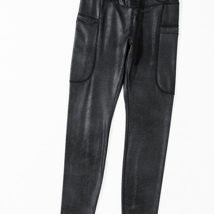 Black V Crossover High Waist Pocketed Leggings