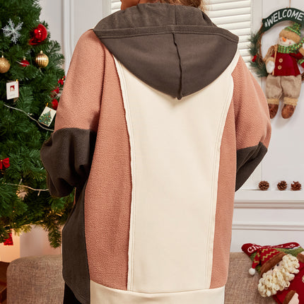 Brown Exposed Seam Colorblock Plus Size Hoodie