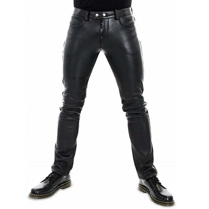 Solid Color PU Elastic Leisure Men Leather Pants