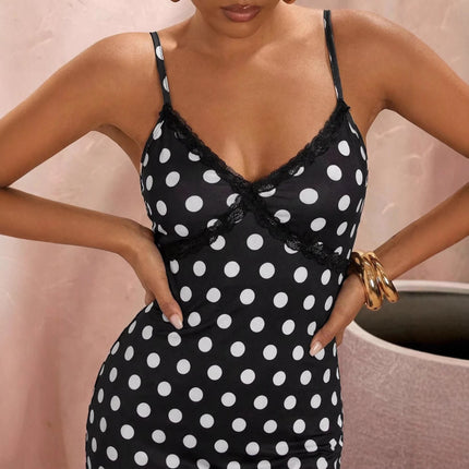 Leopard-Print Polka-Dot Sexy Slip Dress With V-Neck And Elegant Style