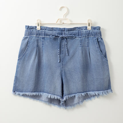 Dusk Blue Raw Hem Lace-up High Waist Plus Size Denim Shorts