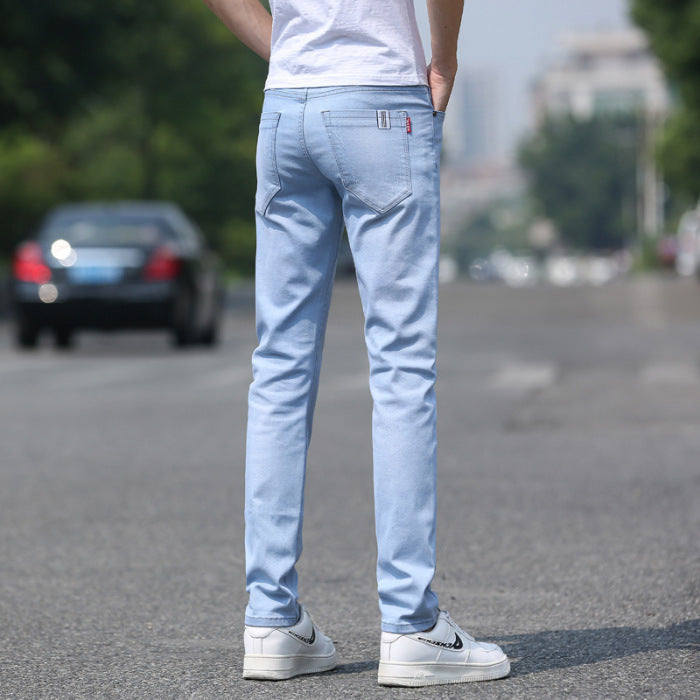 Spring And Summer Denim Trousers Men's Slim Straight Stretch