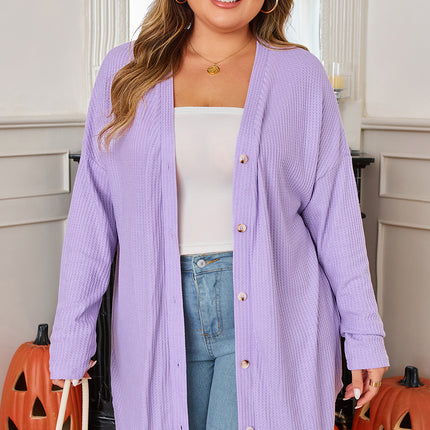 Orchid Petal Plus Size Waffle Knit Button Front Cardigan
