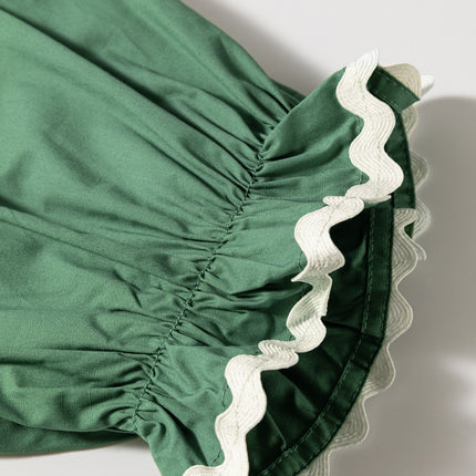 Mist Green Ric Rac Trim Tie Split Neck Short Sleeve Blouse