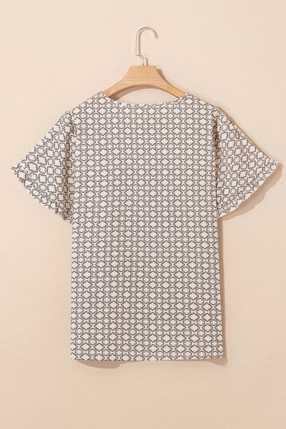 Khaki Plus Size Geometric Print Ruffled Sleeve Blouse