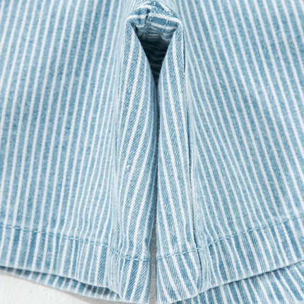 Sky Blue Stripe Plus Size Contrast Drawstring Elastic Waist Denim Shorts