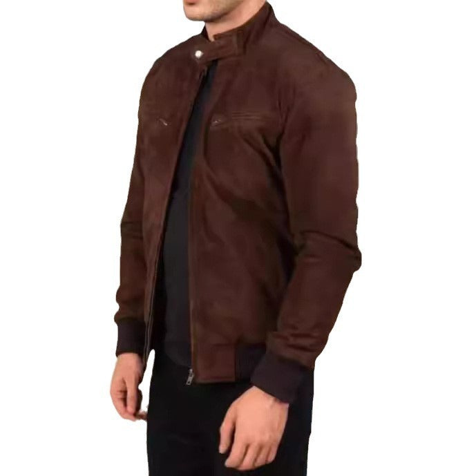 Vintage Zipper Suede Jacket Mature Men's Coat